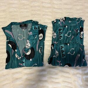 Lala teal pajama set casino print, medium